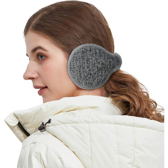 Unisex B-deep Gray Warm Knit Cashmere Adjustable Wrap Outdoor Fur Earwarmer - Picture 2 of 7